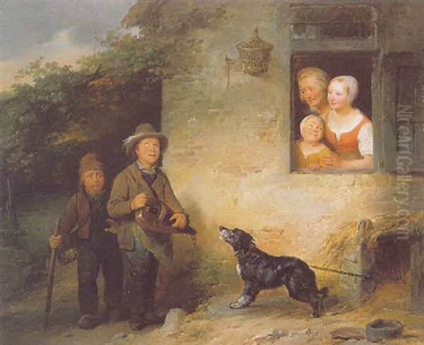 The Little Street Musicians Oil Painting by Ferdinand de Braekeleer the Elder