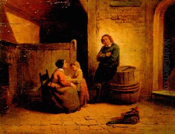 Family In An Interior Oil Painting by Ferdinand de Braekeleer the Elder