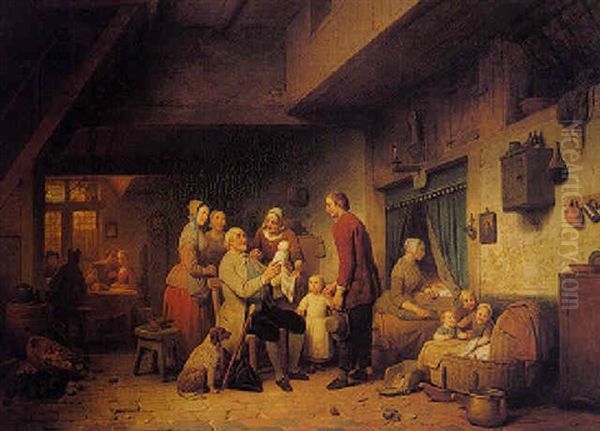 The Presentation Of The New-born To His Grandfather Oil Painting by Ferdinand de Braekeleer the Elder