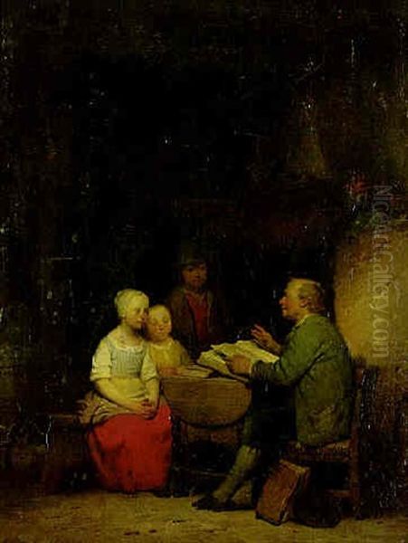 The Lesson by Ferdinand de Braekeleer the Elder