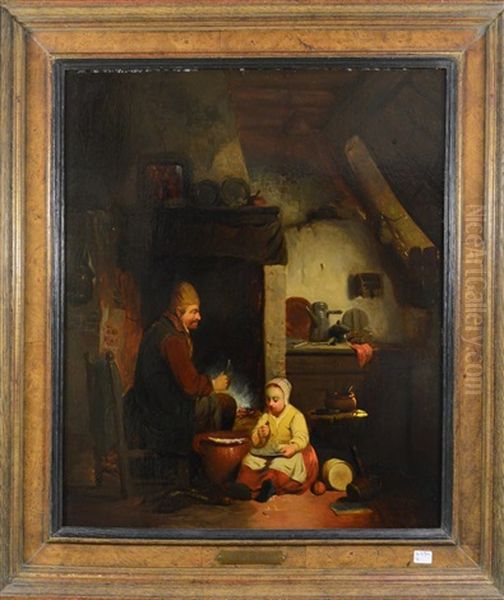 Scene D'interieur Oil Painting by Ferdinand de Braekeleer the Younger