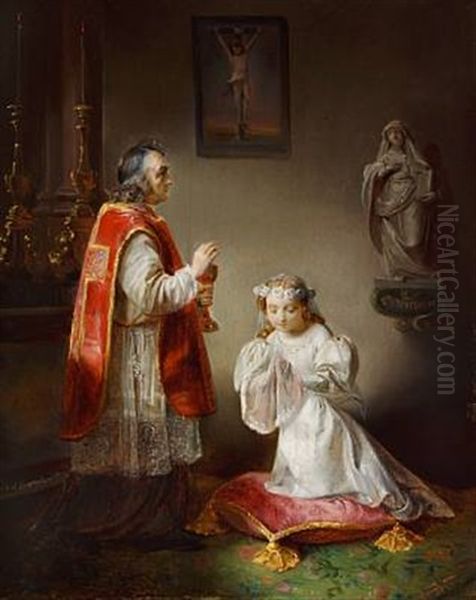 The First Communion Oil Painting by Ferdinand de Braekeleer the Younger