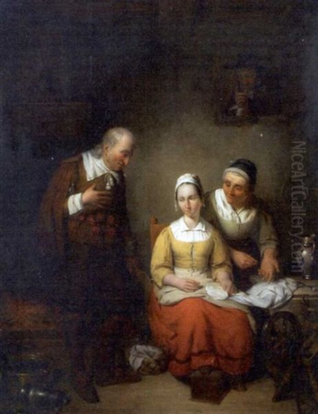 A Seamstress Chastised By Her Parents Oil Painting by Ferdinand de Braekeleer the Younger