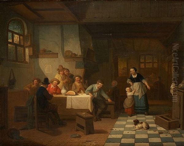 Le Chien Reprimande Devant Une Assistance Amusee Oil Painting by Adrien Ferdinand de Braekeleer