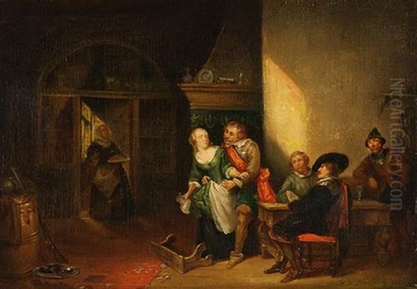 Tavern Scene Oil Painting by Adrien Ferdinand de Braekeleer