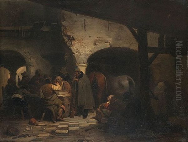 Hunters In The Tavern Oil Painting by Adrien Ferdinand de Braekeleer