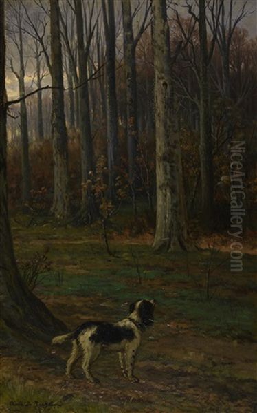 Sous-bois Avec Chien Et Ramasseuse De Fagots by Adrien Ferdinand de Braekeleer