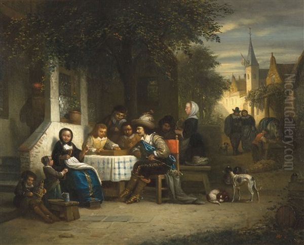 Le Jeu De Des Oil Painting by Adrien Ferdinand de Braekeleer