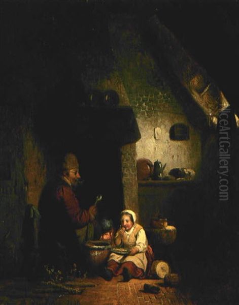 Bauer Mit Kind In Der Kuche Oil Painting by Adrien Ferdinand de Braekeleer