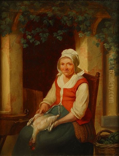 Vrouw Met Kuiken Oil Painting by Adrien Ferdinand de Braekeleer