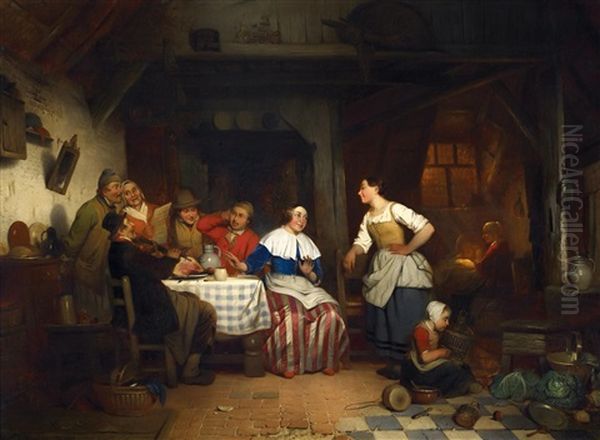 Musizierende Gesellschaft In Der Stube Oil Painting by Adrien Ferdinand de Braekeleer