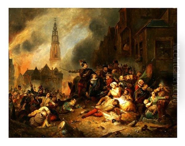 Battle For Antwerp Oil Painting by Adrien Ferdinand de Braekeleer