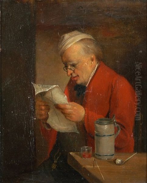 Herr Beim Lesen Eines Briefes Oil Painting by Adrien Ferdinand de Braekeleer