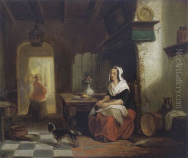 Kucheninterieur - Magd Beim Entenrupfen Oil Painting by Adrien Ferdinand de Braekeleer