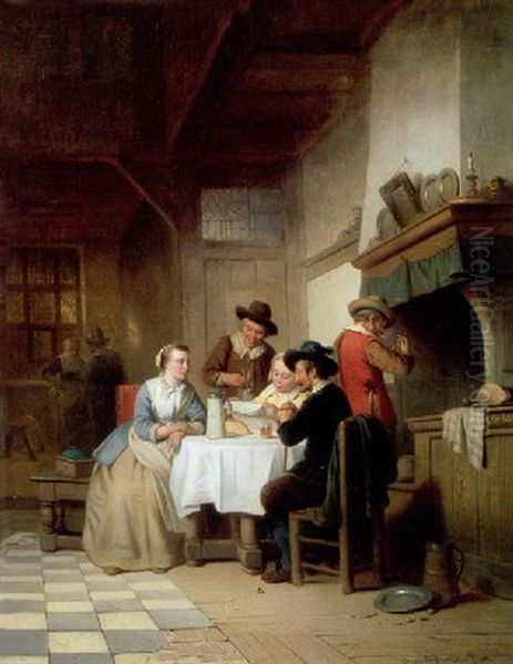 In The Tavern Oil Painting by Adrien Ferdinand de Braekeleer