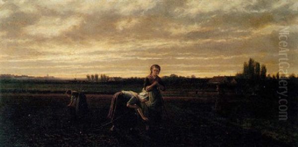 Working In The Field Oil Painting by Adrien Ferdinand de Braekeleer