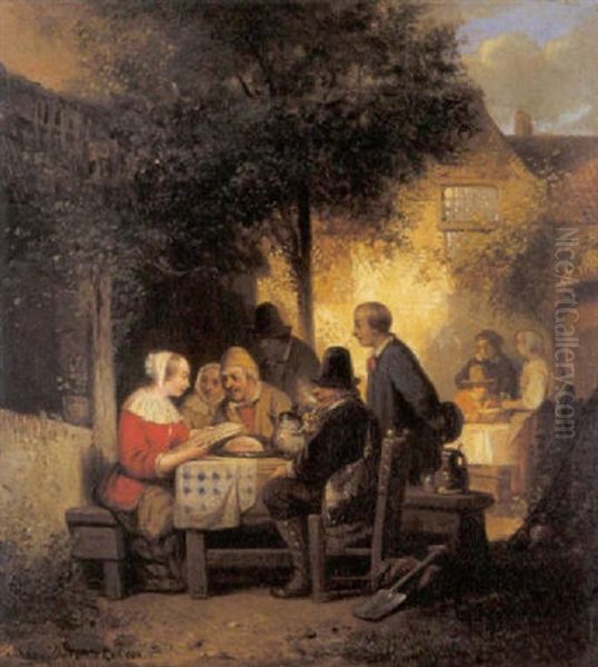 Tafereel Bij De Herberg Oil Painting by Adrien Ferdinand de Braekeleer