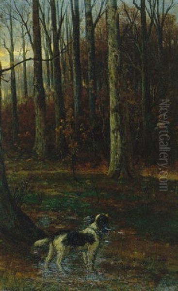 Sous-bois Avec Chien Et Ramasseuse De Fagots Oil Painting by Adrien Ferdinand de Braekeleer