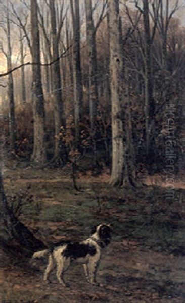 Sous-bois Avec Chien Et Ramasseuse De Fagots Oil Painting by Adrien Ferdinand de Braekeleer