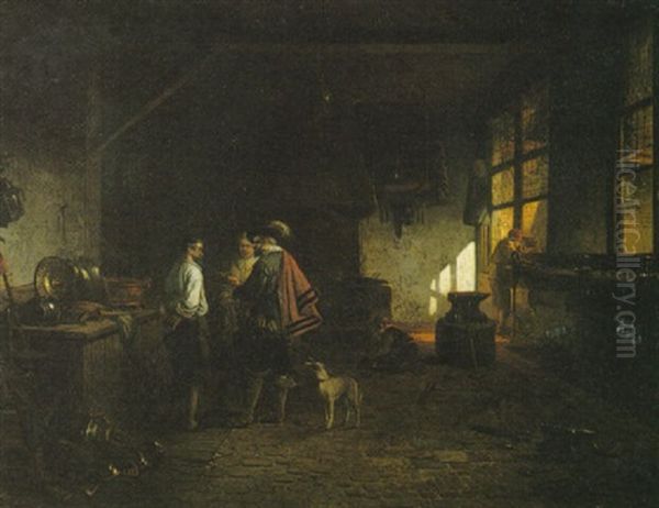 Interior Scene Oil Painting by Adrien Ferdinand de Braekeleer