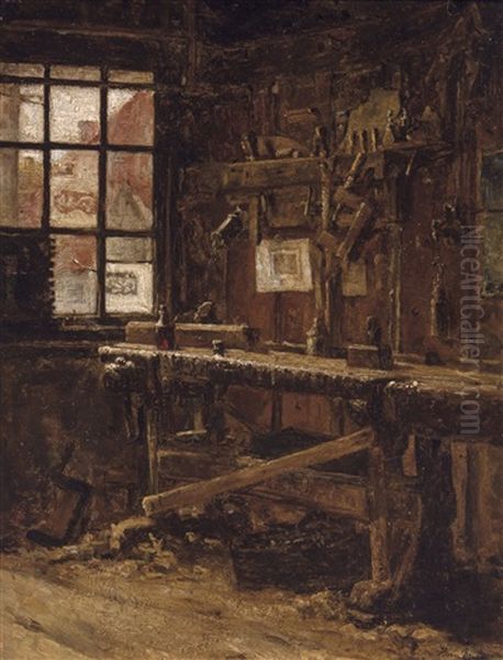 A Carpenter's Workshop Oil Painting by Henri de Braekeleer