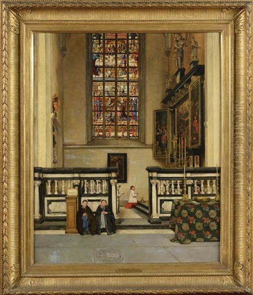 Interieur Anime De La Chapelle De Saint Hubert En L'eglise Saint Jacques A Anvers Oil Painting by Henri de Braekeleer