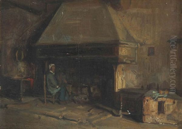 Interieur Paysan Anime D'un Homme Pres Du Foyer Oil Painting by Henri de Braekeleer