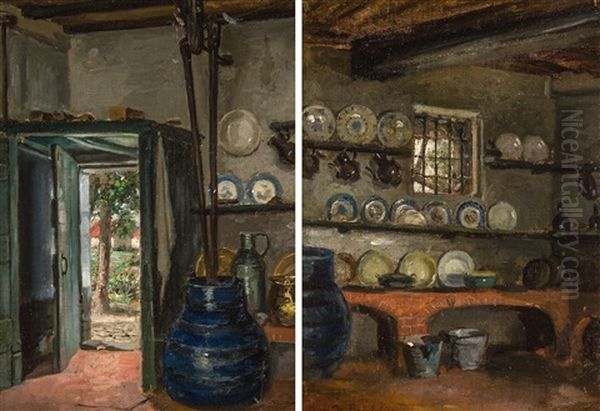 Interieurs De Ferme (2 Works) Oil Painting by Henri de Braekeleer