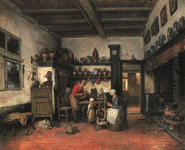 Au Sein De La Famille - Huiseluk Tafereel Oil Painting by Henri de Braekeleer