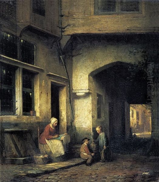 Kantklosster In Een Steeg Met Spelende Kinderen Oil Painting by Henri de Braekeleer