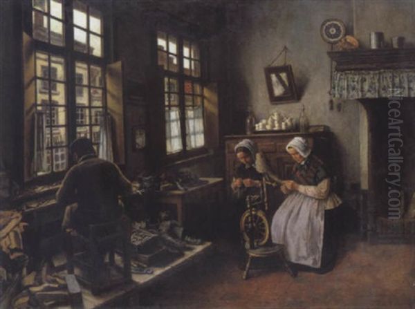 De Schoenmaker In Zijn Interieur Oil Painting by Henri de Braekeleer