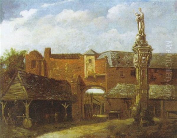 De Oude Vismarkt Te Antwerpen Oil Painting by Henri de Braekeleer