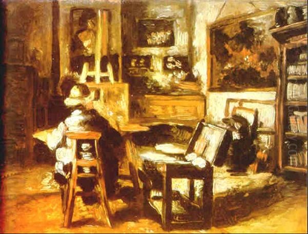 L'atelier De Ferdinand De Braekeleer (version Finale) Oil Painting by Henri de Braekeleer