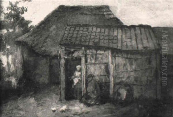 Paysans Devant La Ferme Oil Painting by Henri de Braekeleer