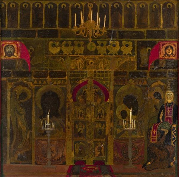 At The Monastery. Altar Oil Painting by Leonid Brailowski