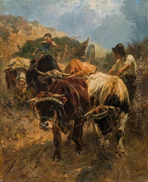 A Bullock Cart Oil Painting by Anton Braith