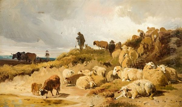 Tierherde Auf Einer Anhohe Oil Painting by Anton Braith