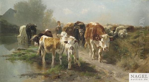 Heimkehrende Herde Oil Painting by Anton Braith