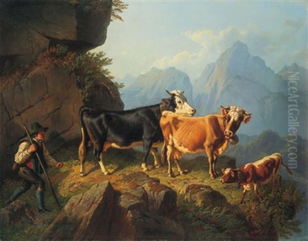 Auf Dem Weg Zur Alm Oil Painting by Anton Braith