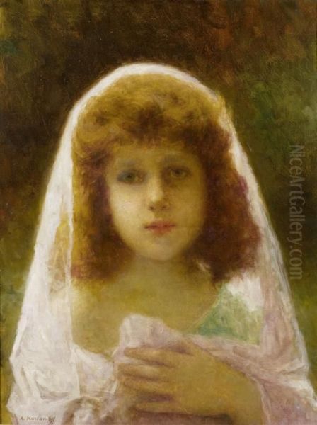 Portrait Of A Young Girl Oil Painting by Alexei Alexeivich Harlamoff