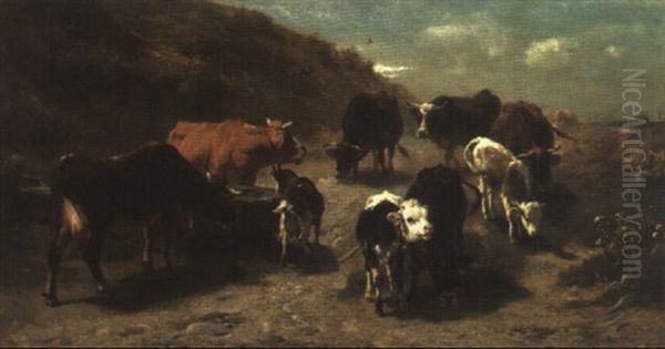 Eine Kuhherde Kehrt Von Der Weide Zuruck Oil Painting by Anton Braith