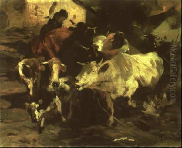 Stallbrand Oil Painting by Anton Braith