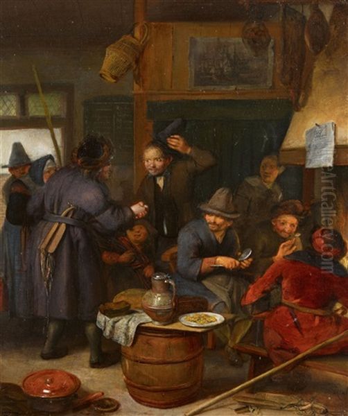 Rustic Company With Mother And Child Kitchen Scene With Peasants Eating Oil Painting by Richard Brakenburg