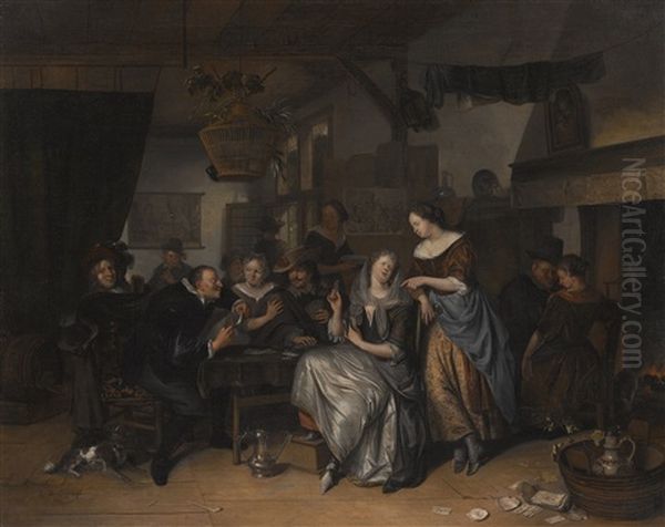 A Tavern Interior With Card Players Oil Painting by Richard Brakenburg