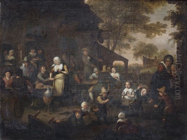 Figures Outside An Inn Oil Painting by Richard Brakenburg