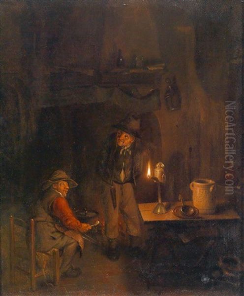 Kerzenbeschienenes Interieur Mit Zwei Mannern Oil Painting by Richard Brakenburg