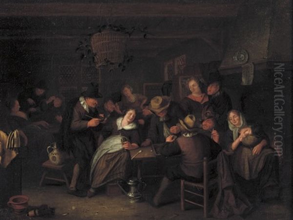 Peasants Making Merry In An Interior Oil Painting by Richard Brakenburg