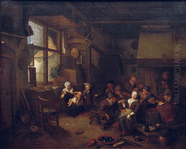 Tavern Interior Oil Painting by Richard Brakenburg