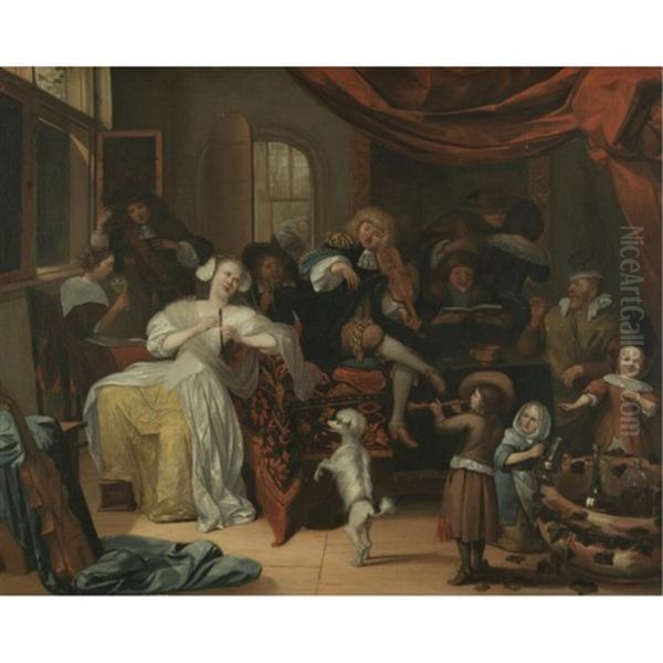 An Interior With Figures Drinking And Music-making Oil Painting by Richard Brakenburg