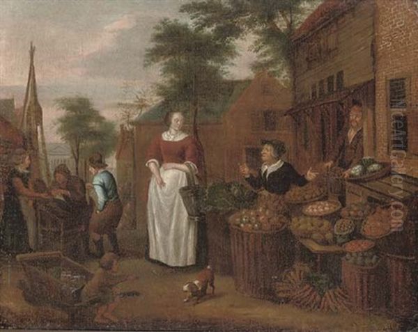 A Market Scene With Figures Selling Fruit Oil Painting by Richard Brakenburg